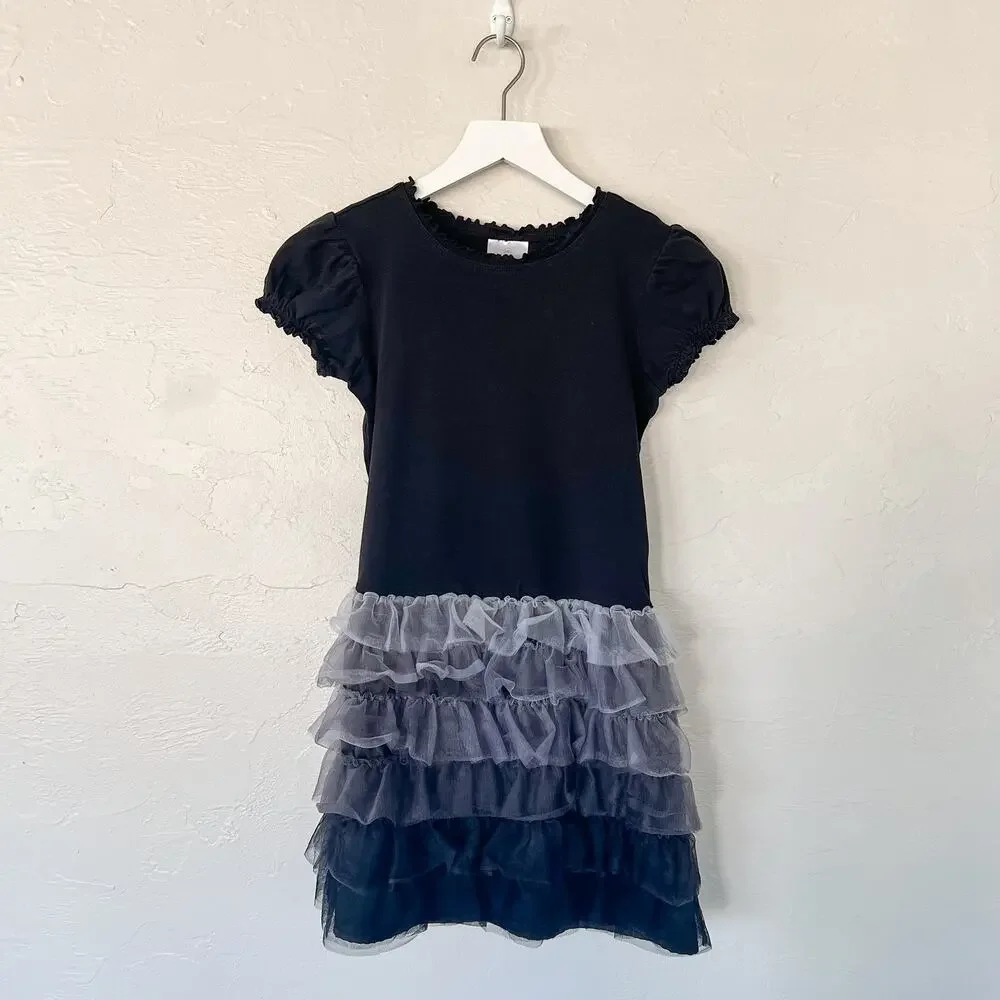 Hanna Andersson Black Ombre Tulle Ruffle Dress Girls 140 US 10 Goth Fairy